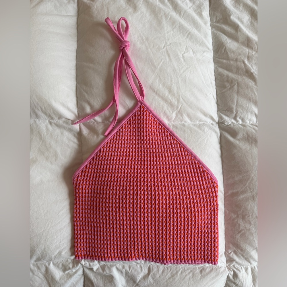 ZARA Pink & Orange Textured Halter Knit Top | Y2K Summer